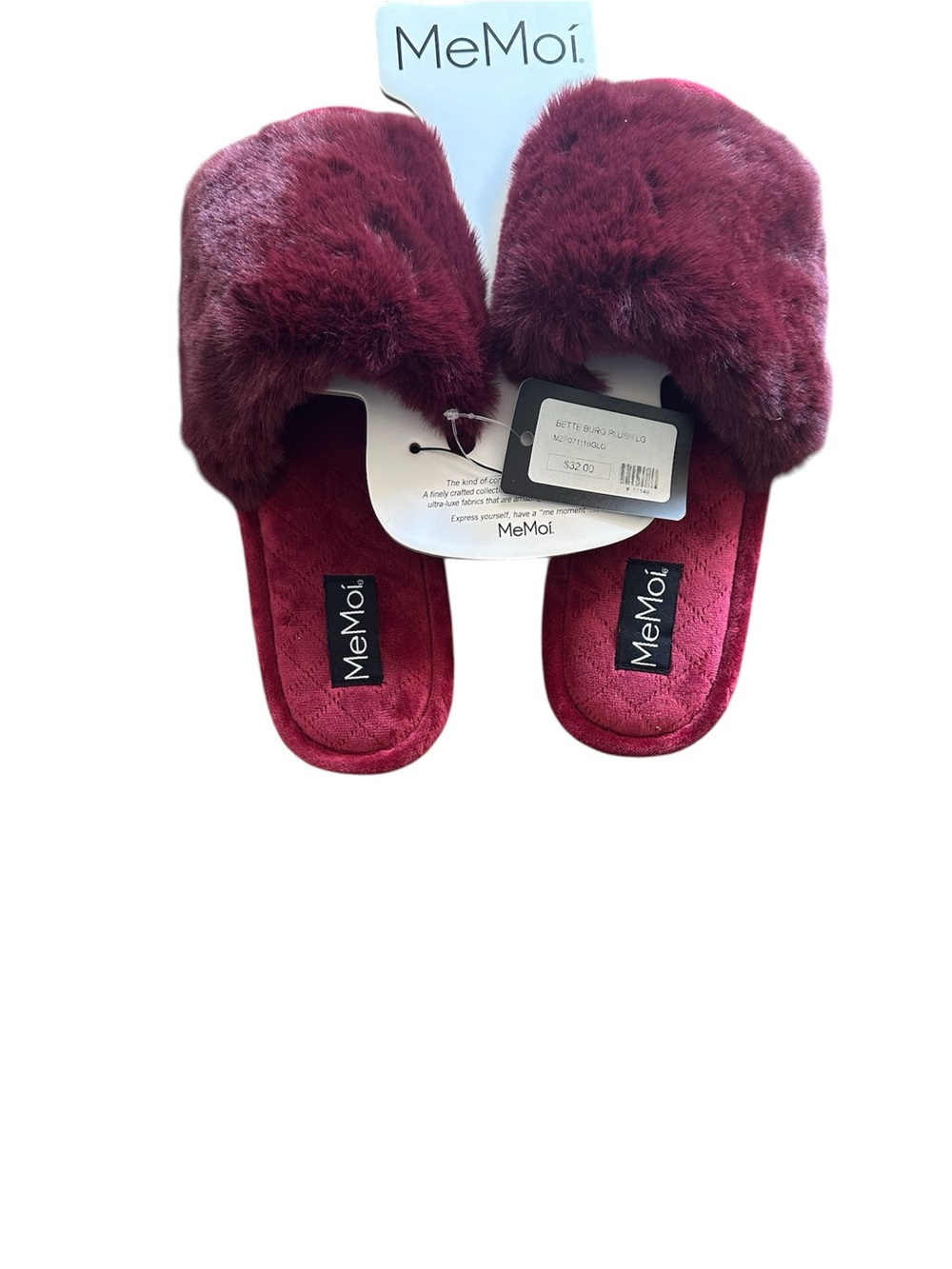 Women's Plush Slide Slippers - Burgundy Faux Fur, Bette NEW